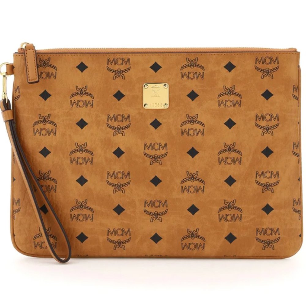 MCM Visetos Cosmetic Pouch/Make-up Bag in Cognac